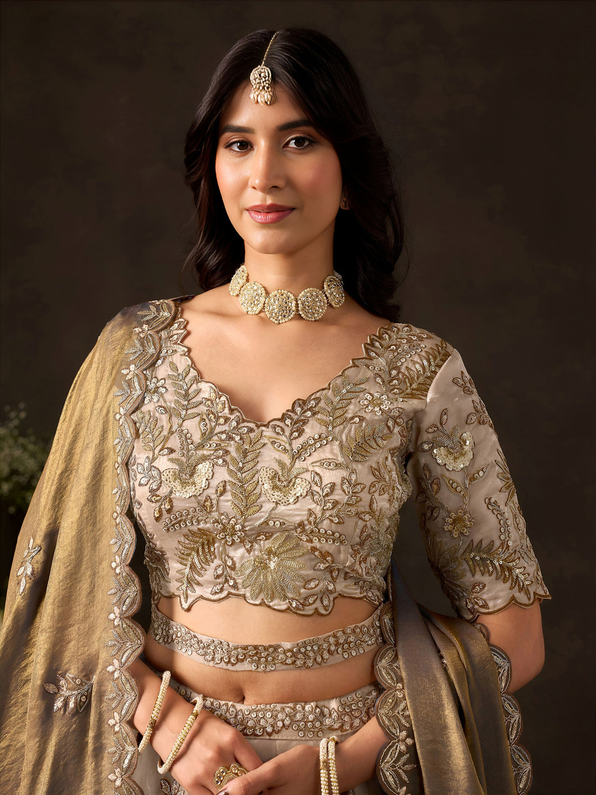 Graceful Cream Embroidered Silk Bridesmaid Wear Lehenga Choli