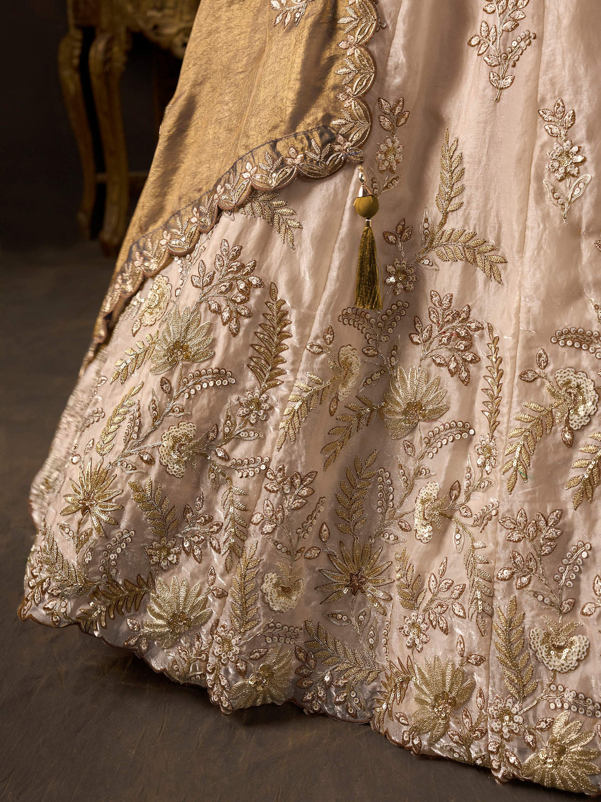 Graceful Cream Embroidered Silk Bridesmaid Wear Lehenga Choli