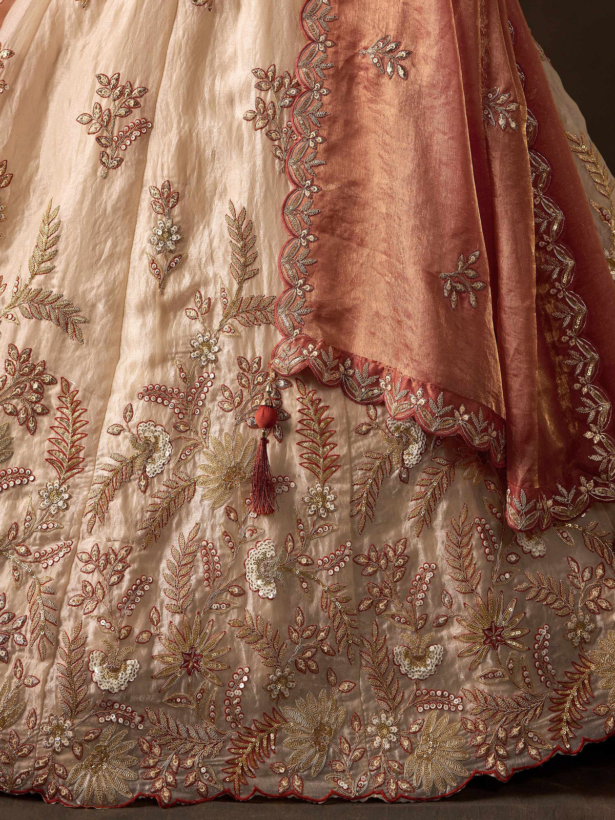 Elegant Cream Sequins Work Silk Reception Wear Lehenga Choli