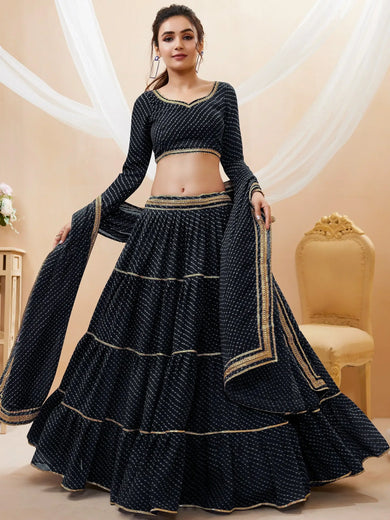 Wonderful Black Leheriya Printed Georgette Party Wear Lehenga Choli