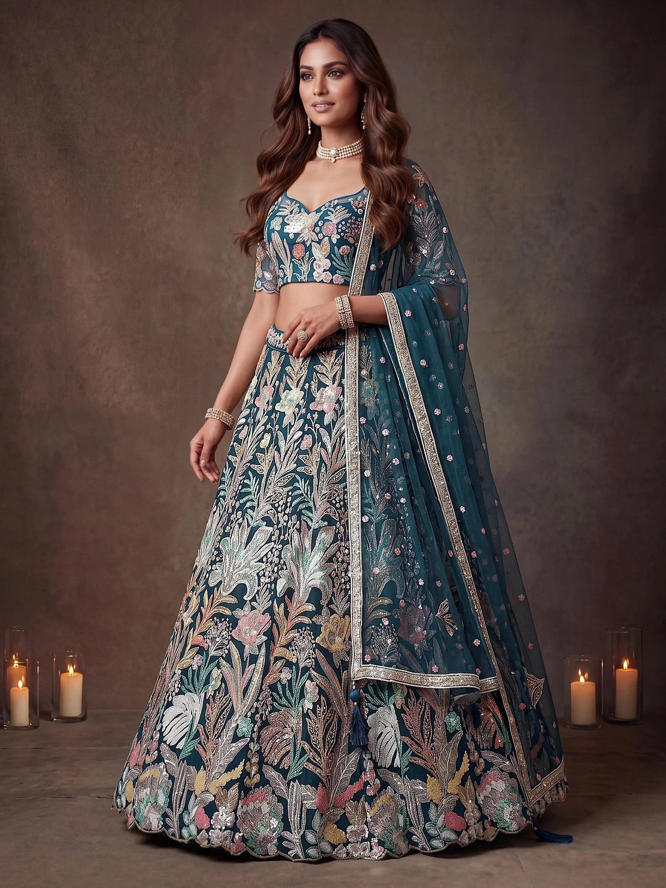 Attractive Blue Sequins Net Engagement wear Lehenga Choli with Dupatta
