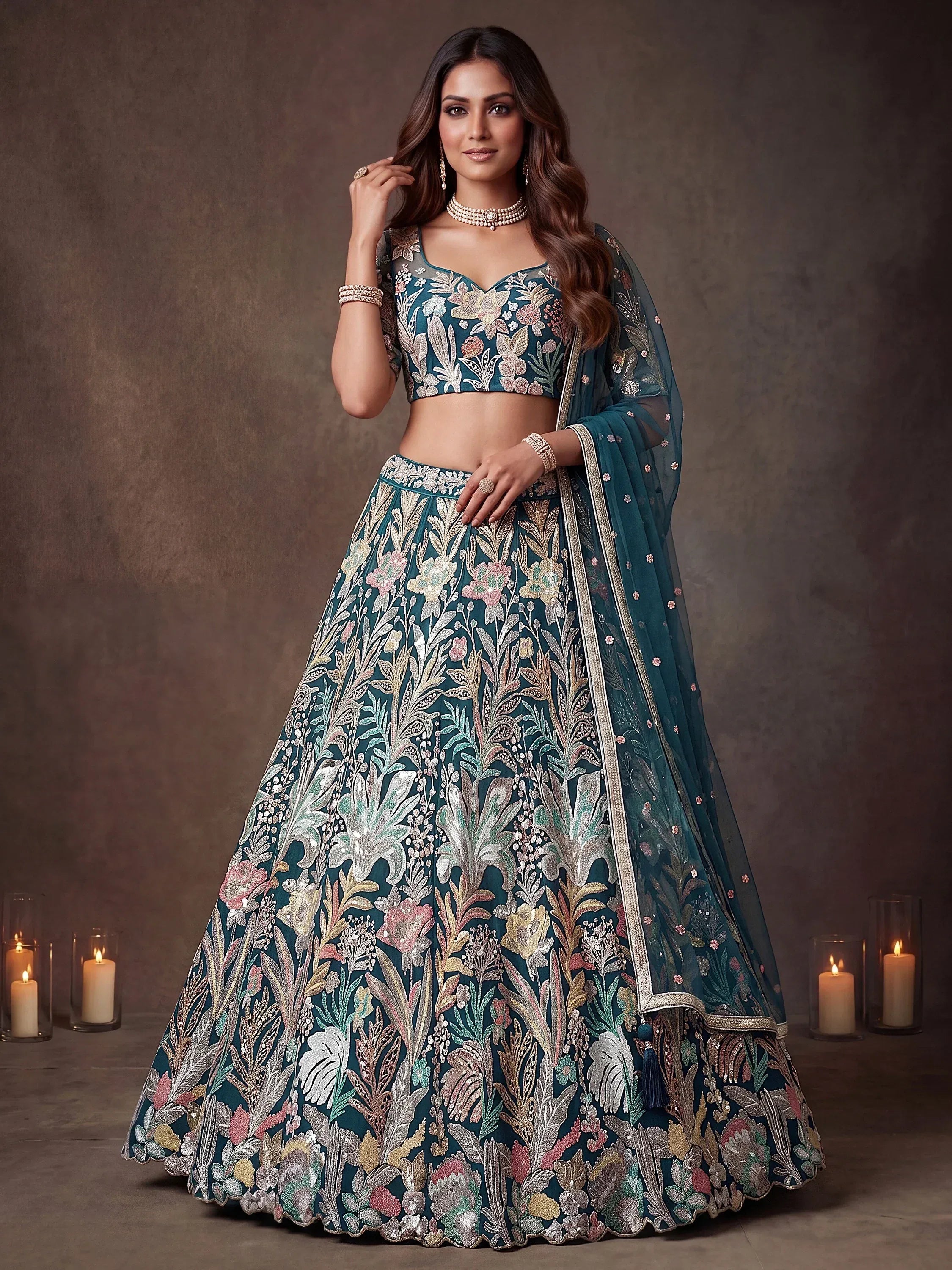 Attractive Blue Sequins Net Engagement wear Lehenga Choli with Dupatta