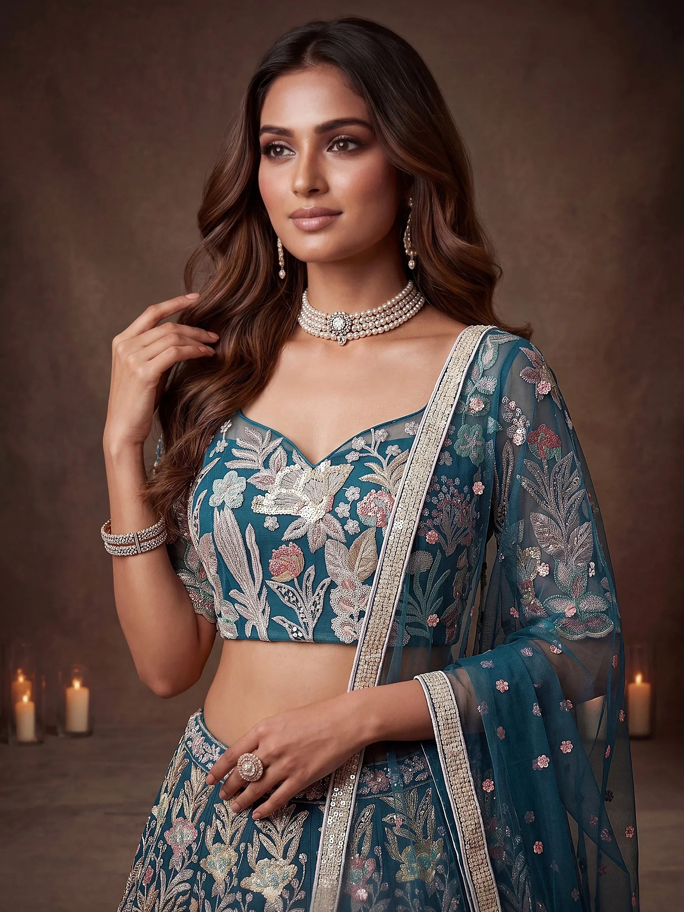 Attractive Blue Sequins Net Engagement wear Lehenga Choli with Dupatta