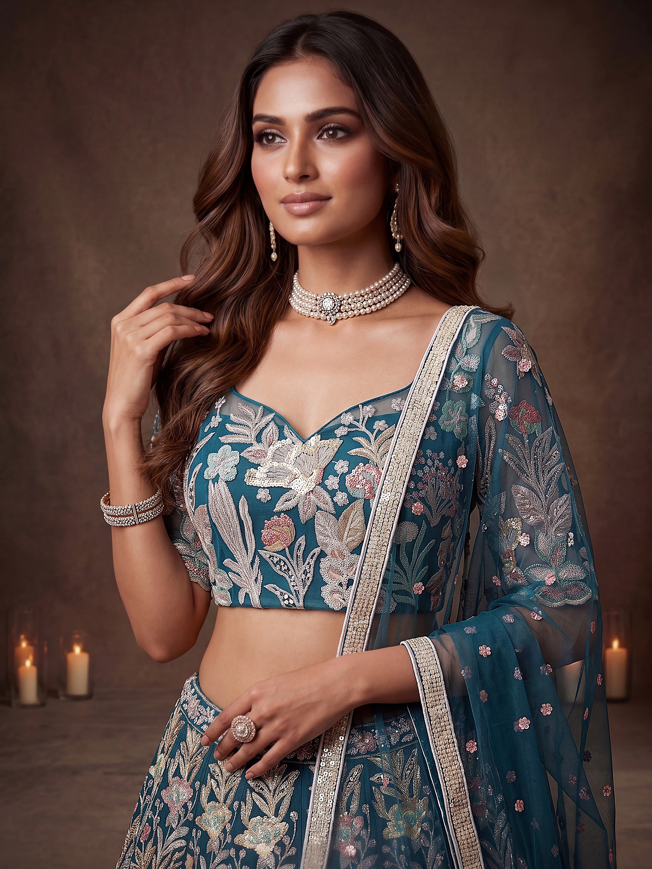 Enchanting Blue Sequins Net Reception Wear Plus Size Lehenga Choli