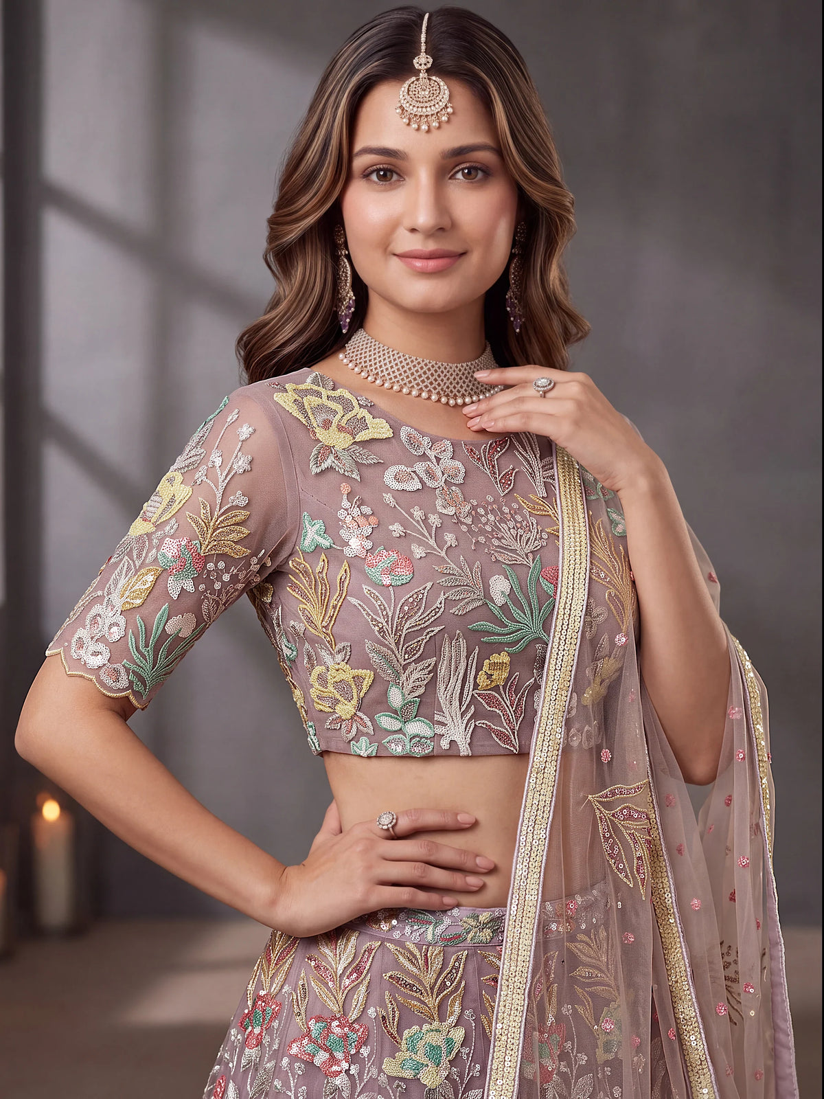 Fantastic Lavender Sequins Net Engagement Wear Lehenga Choli