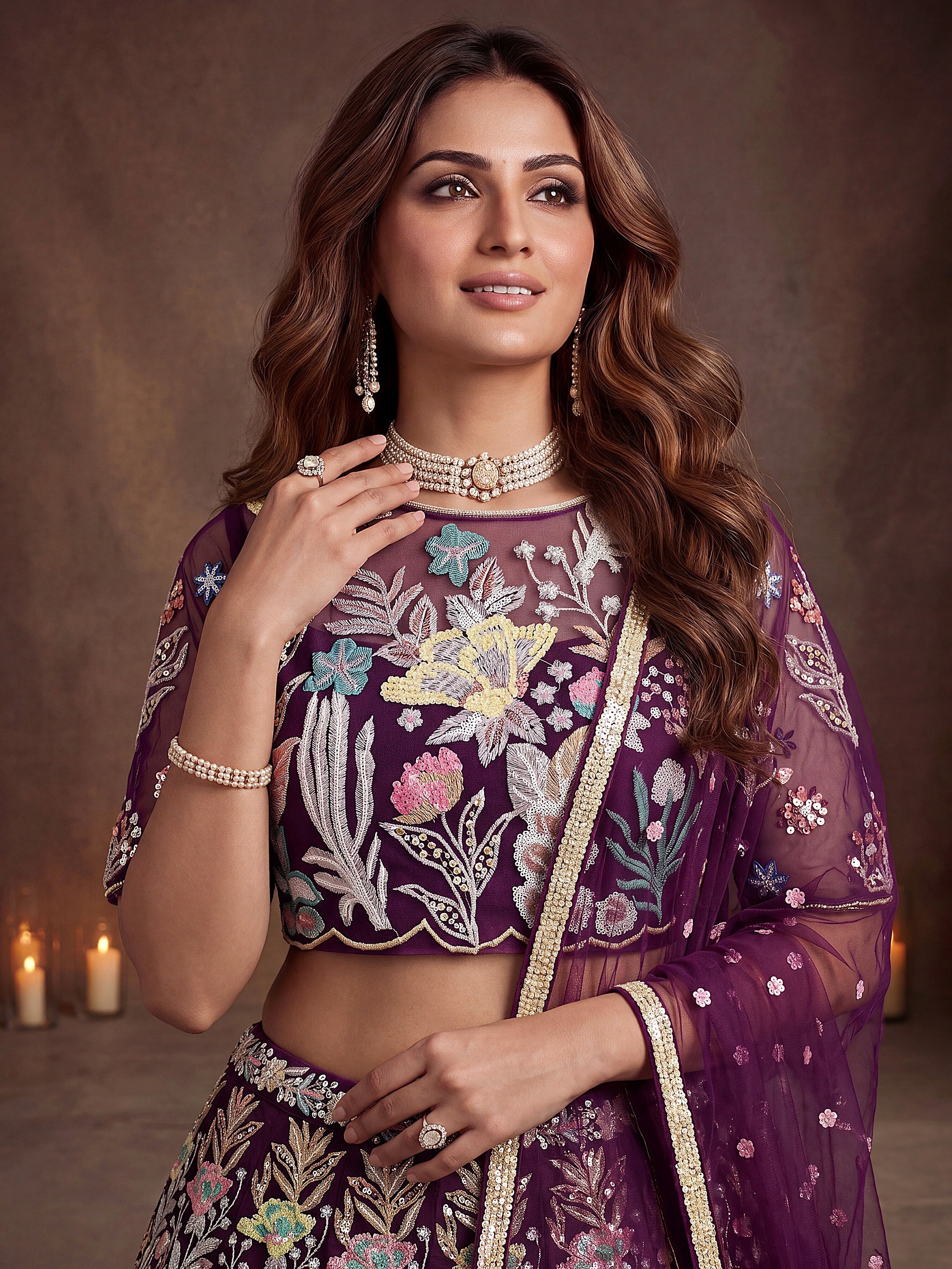 Outstanding Wine Sequins Net Party Wear Plus Size Lehenga Choli