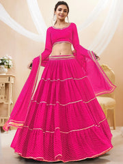 Fabulous Pink Leheriya Printed Georgette Function Wear Lehenga Choli