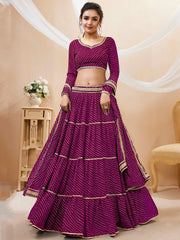 Gorgeous Purple Leheriya Printed Georgette Festival Wear Lehenga Choli