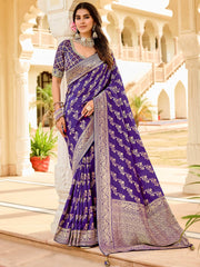 Wonderful Purple Zari Weaving Silk Festive Wear Saree With Blouse
