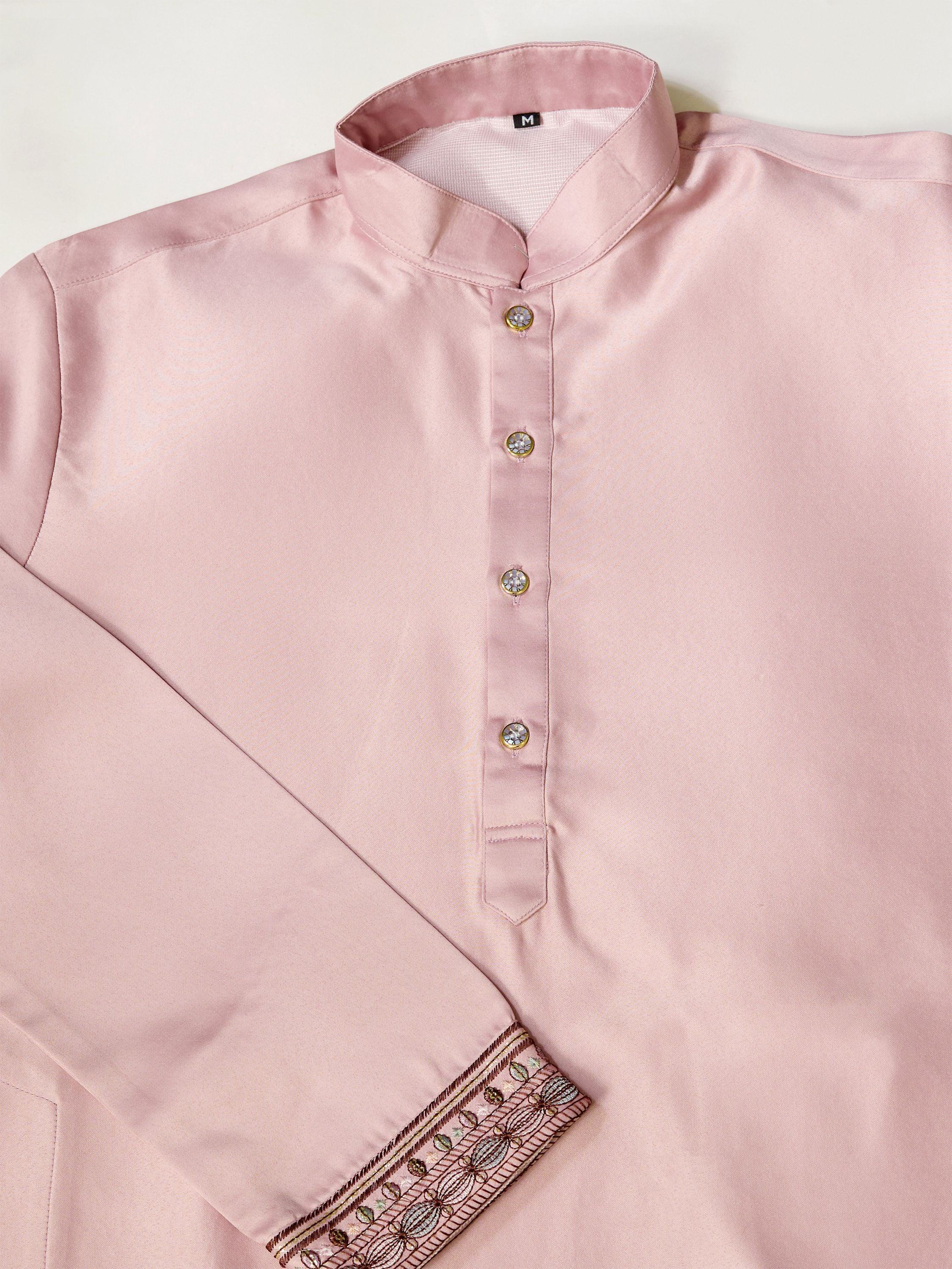 Rich Pink Thread Work Silk Wedding For Men Kurta With Pant And Jacket