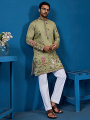 Incredible Pista Green Sequins Viscose Silk Wedding For Men Kurta