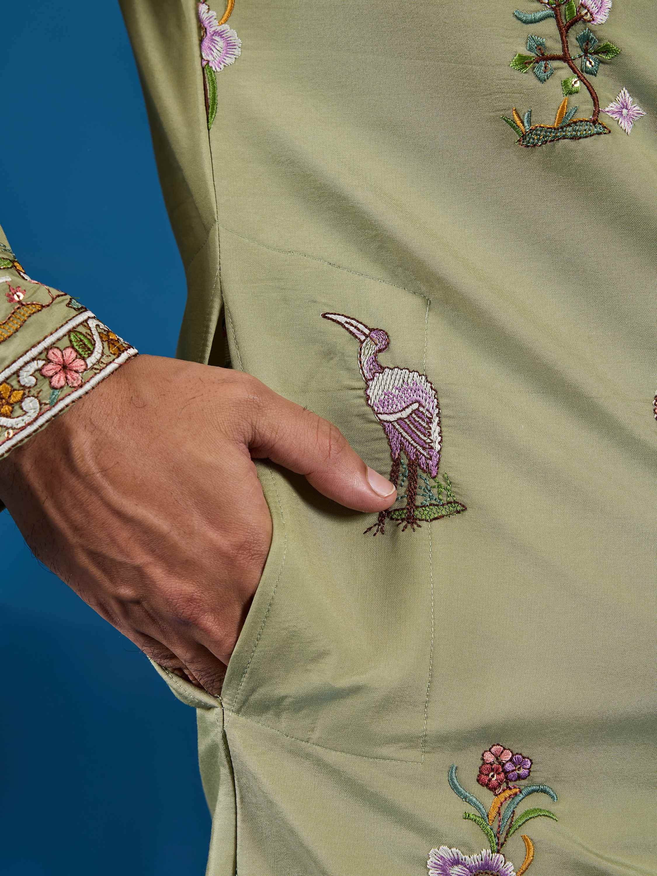 Incredible Pista Green Sequins Viscose Silk Wedding For Men Kurta