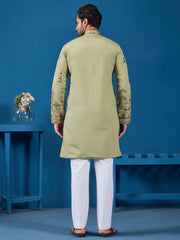 Incredible Pista Green Sequins Viscose Silk Wedding For Men Kurta