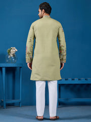 Incredible Pista Green Sequins Viscose Silk Wedding For Men Kurta
