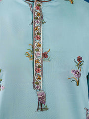 Amazing Sky-Blue Sequins Viscose Silk Function Wear Men Kurta