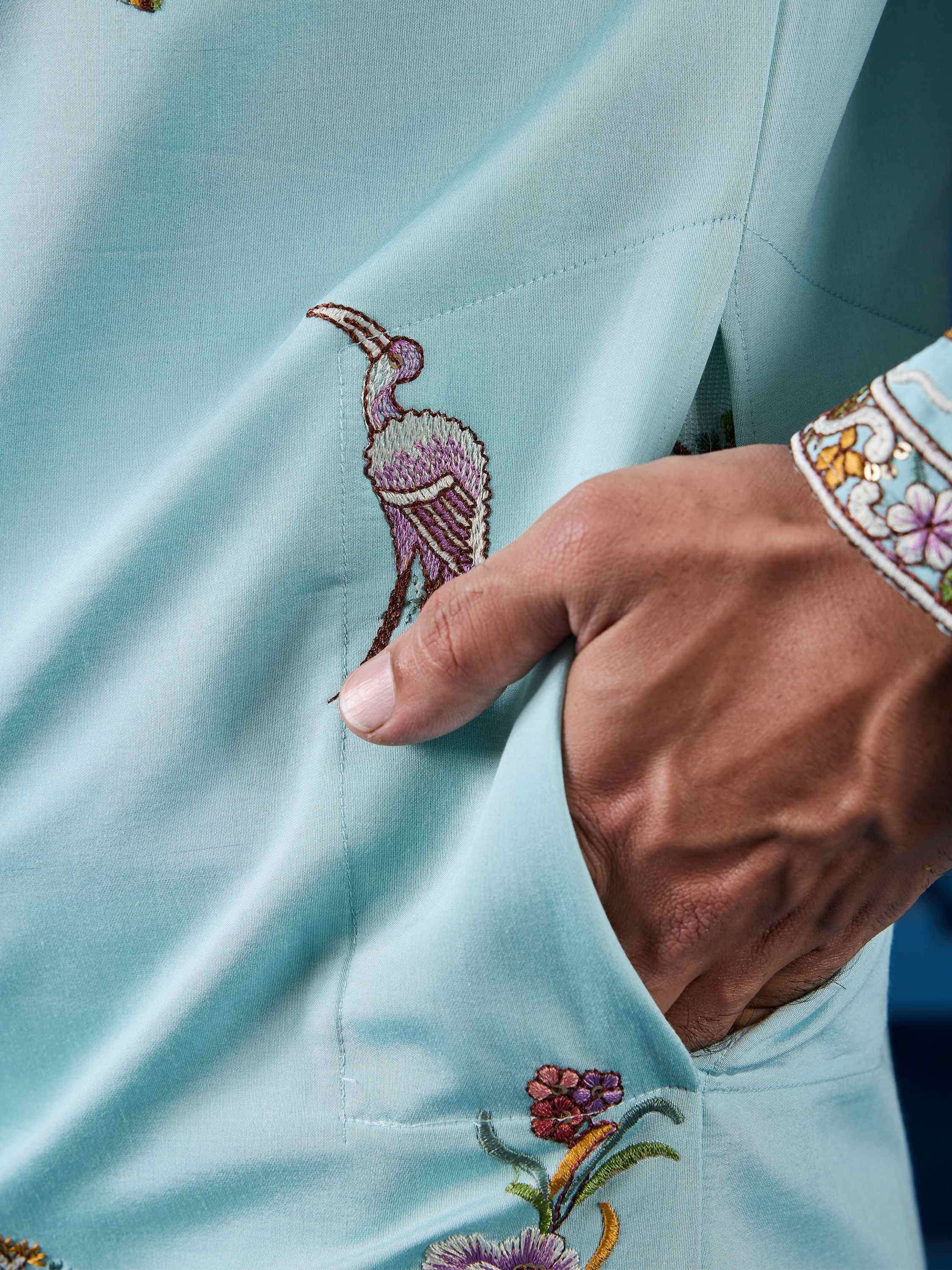 Amazing Sky-Blue Sequins Viscose Silk Function Wear Men Kurta