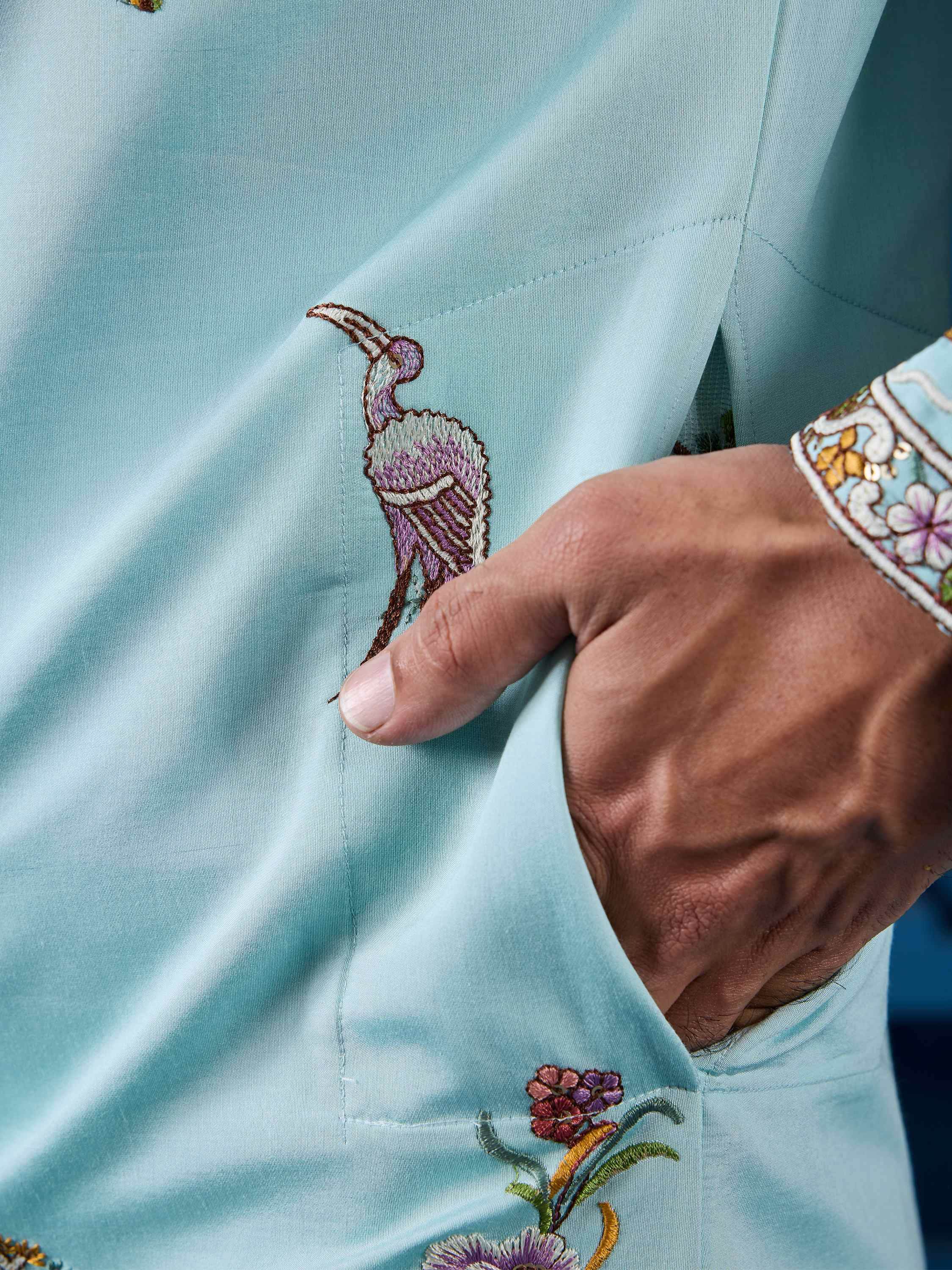 Amazing Sky-Blue Sequins Viscose Silk Function Wear Men Kurta