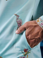 Amazing Sky-Blue Sequins Viscose Silk Function Wear Men Kurta