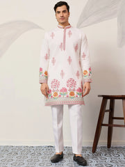 Fantastic Off-White Thread Embroidered Silk Function Wear Men’s Kurta