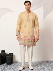 Fabulous Beige Thread Embroidered Silk Festival Wear Men’s Kurta