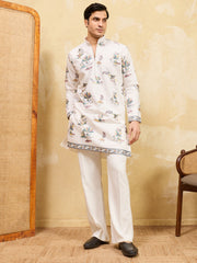Bewitching White Thread Work Viscose Silk Festival Wear Men's Kurta