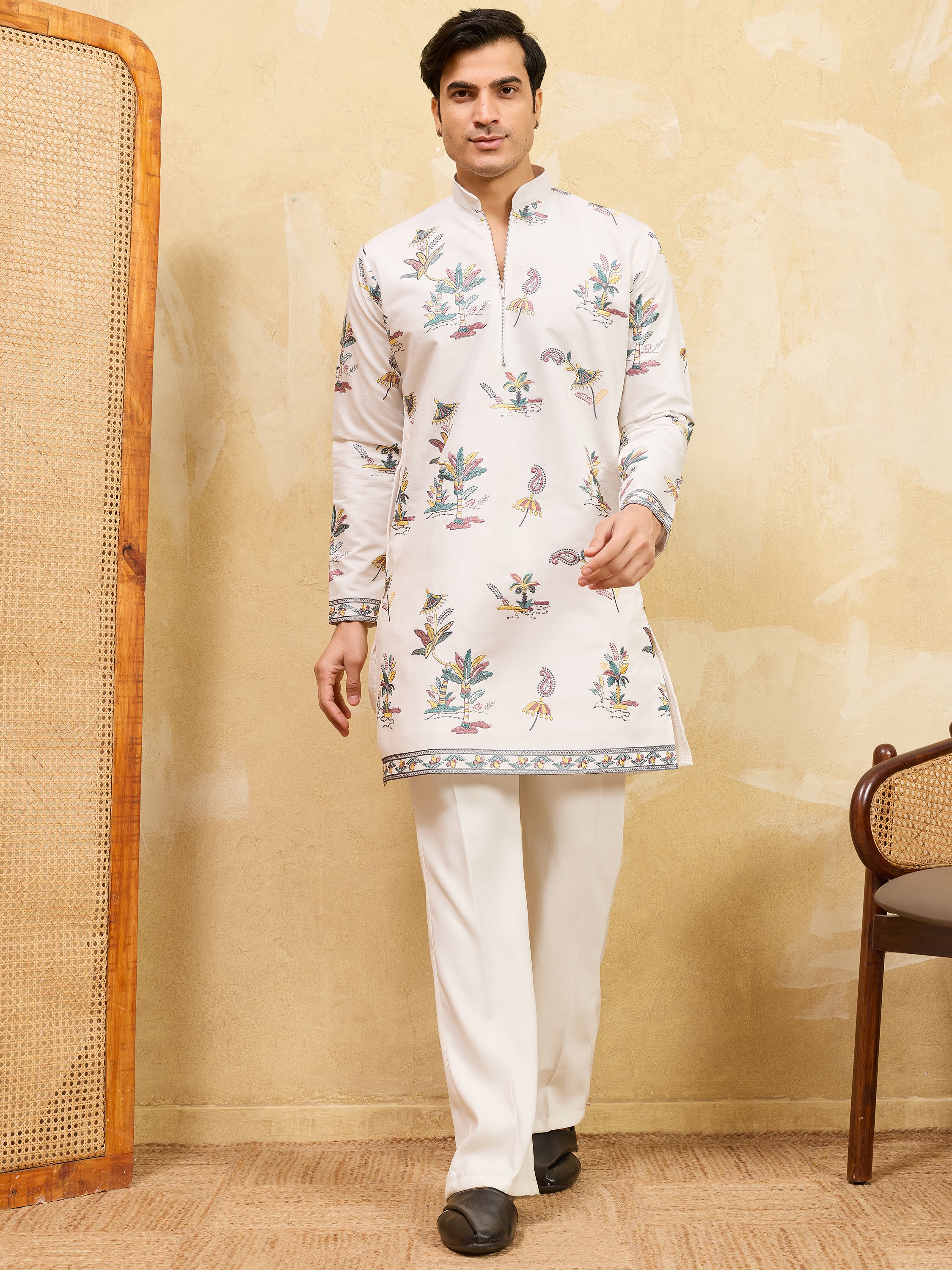 Bewitching White Thread Work Viscose Silk Festival Wear Men's Kurta