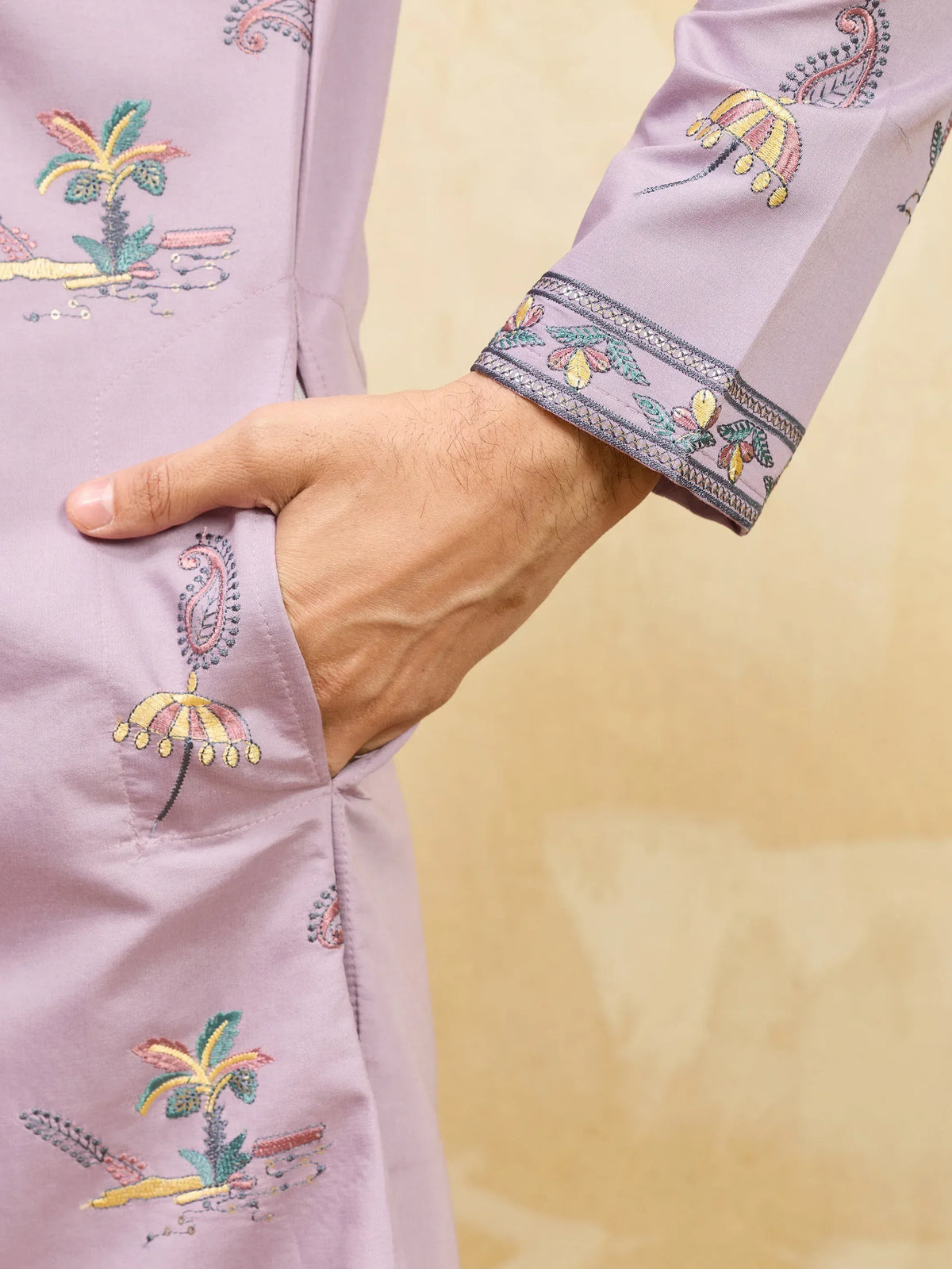 Beautiful Dusty Purple Embroidered Viscose Silk Wedding Men's Kurta