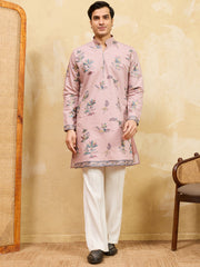 Superb Pink Thread Work Viscose Silk Eid Special Men's Kurta
