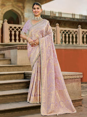 Classic Lavender Zari Weaving Tissue Wedding Wear Saree With Blouse