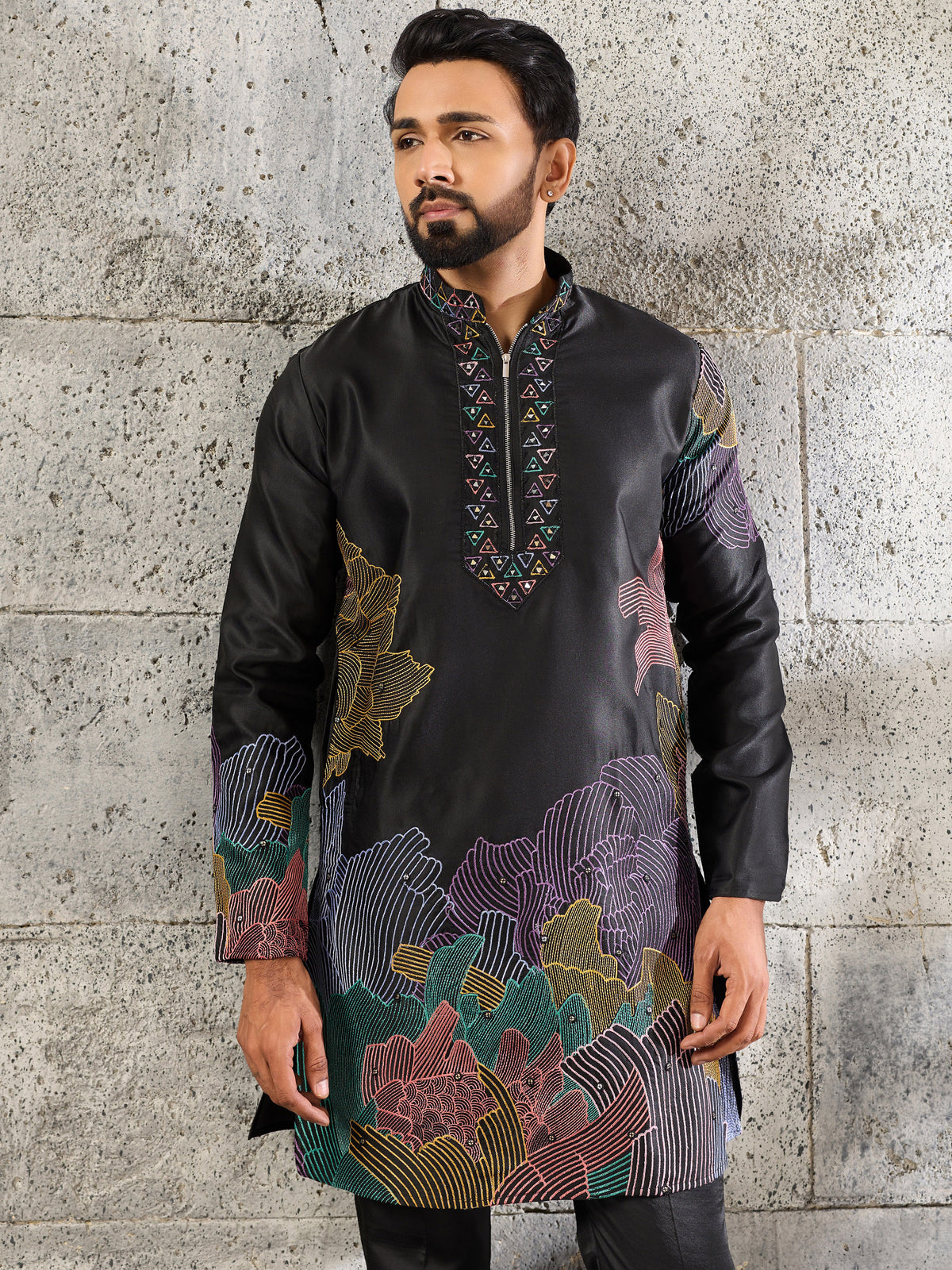 Unique Black Sequins Viscose Evening Wear Men's Kurta With Bottom