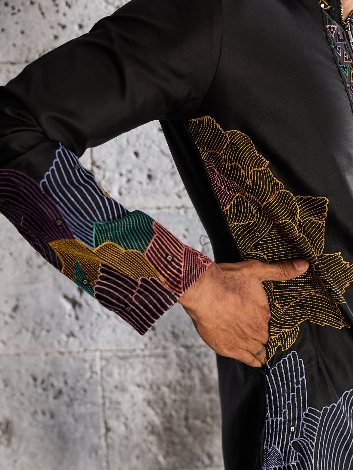 Unique Black Sequins Viscose Evening Wear Men's Kurta With Bottom