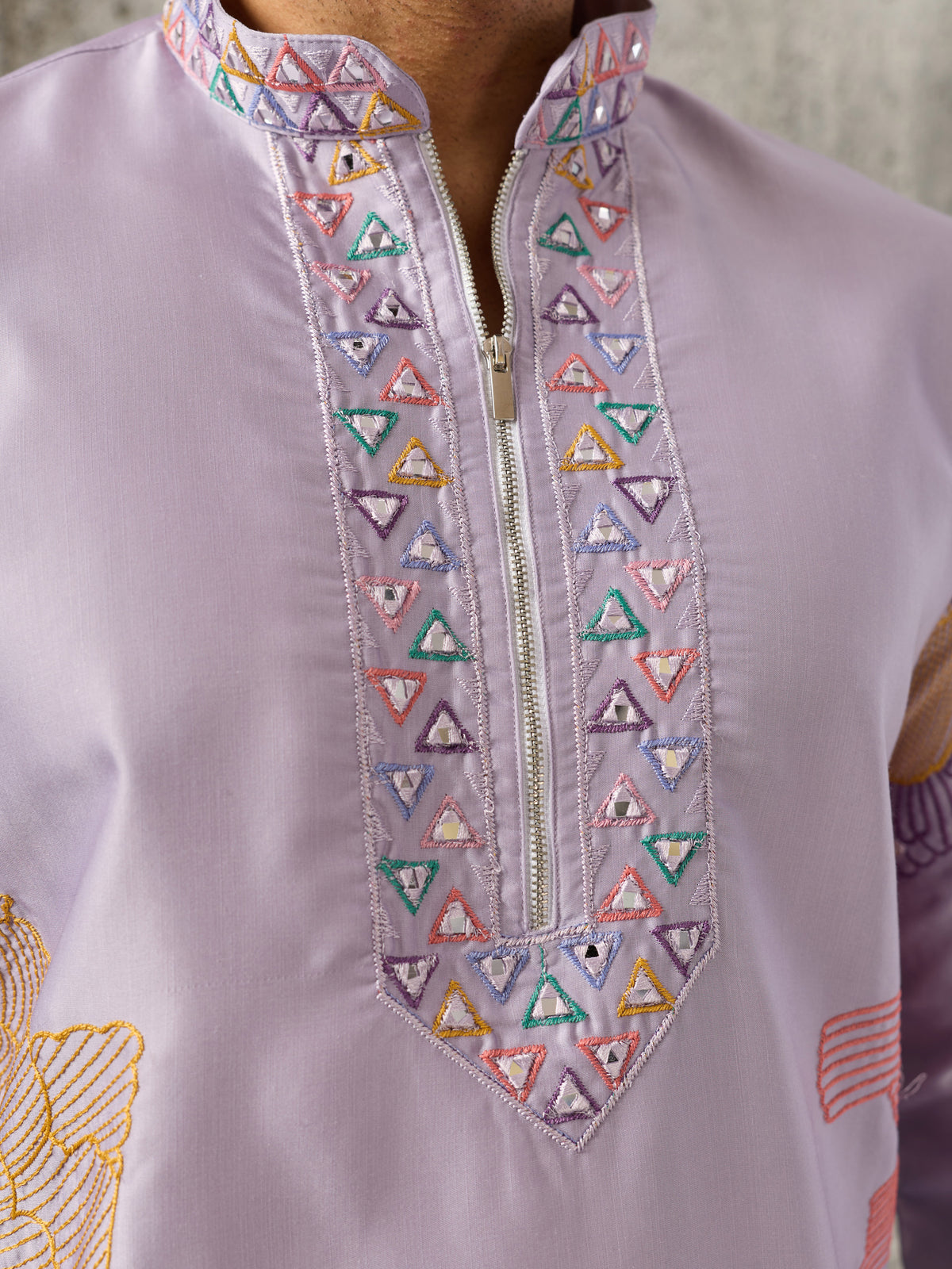 Amazing Lavender Thread Work Viscose Festive Wear Men's Kurta With Bottom
