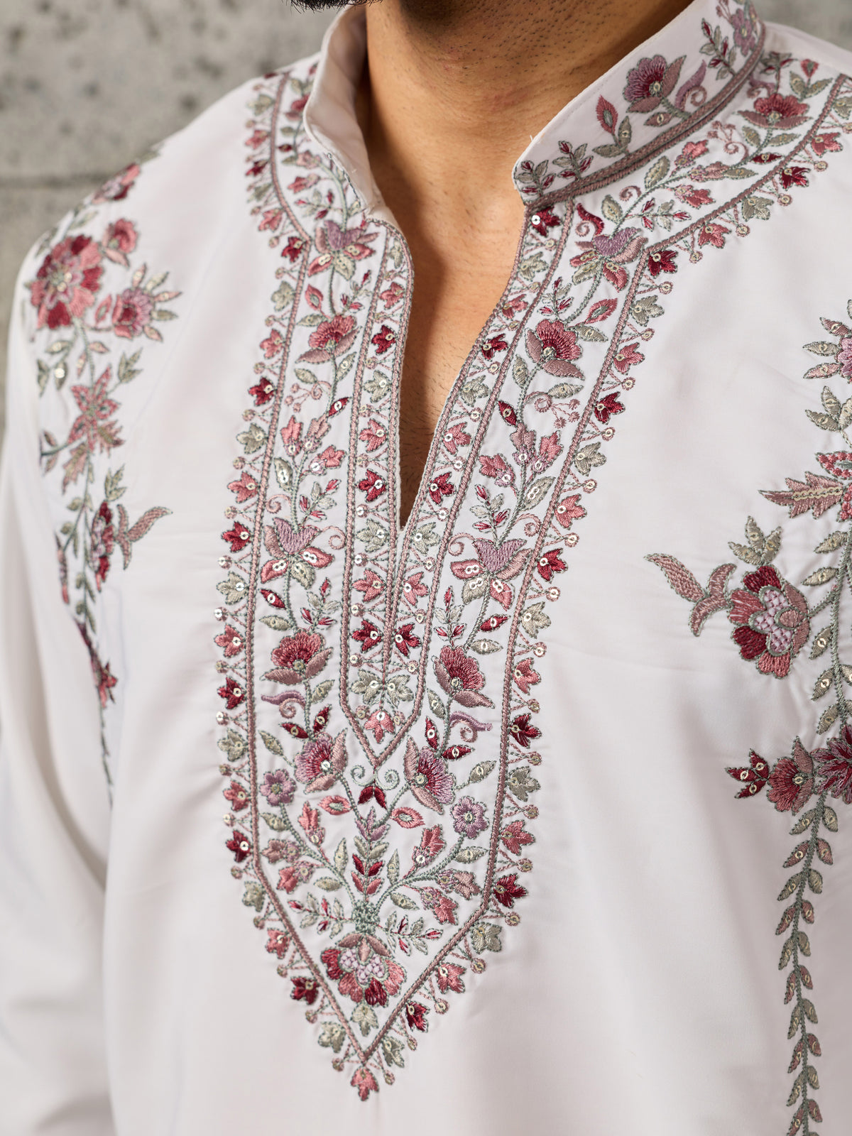 Rich White Floral Embroidery Wedding Wear Men's Kurta Set With Dupatta