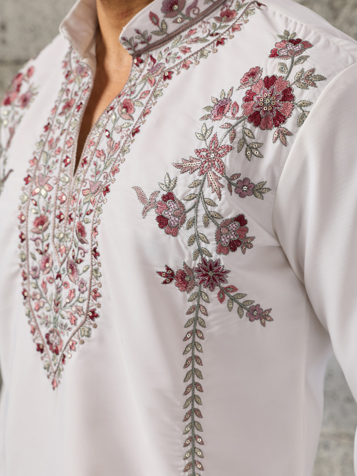 Rich White Floral Embroidery Wedding Wear Men's Kurta Set With Dupatta