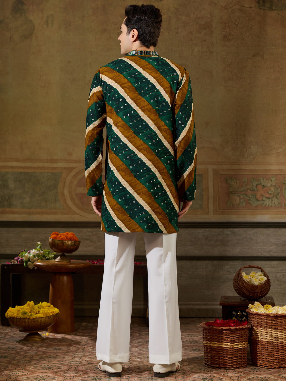 Stylish Green Mirror Work Rayon Navratri Special Men's Kurta