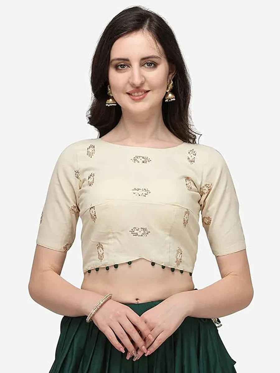 Timeless Green Cotton Sequins Work Traditional Crop Top Lehenga