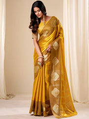 Majestic Yellow Zari Weaving Silk Haldi Wear Saree With Blouse