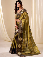 Lovely Olive Green Zari Weaving Silk Function Wear Saree With Blouse