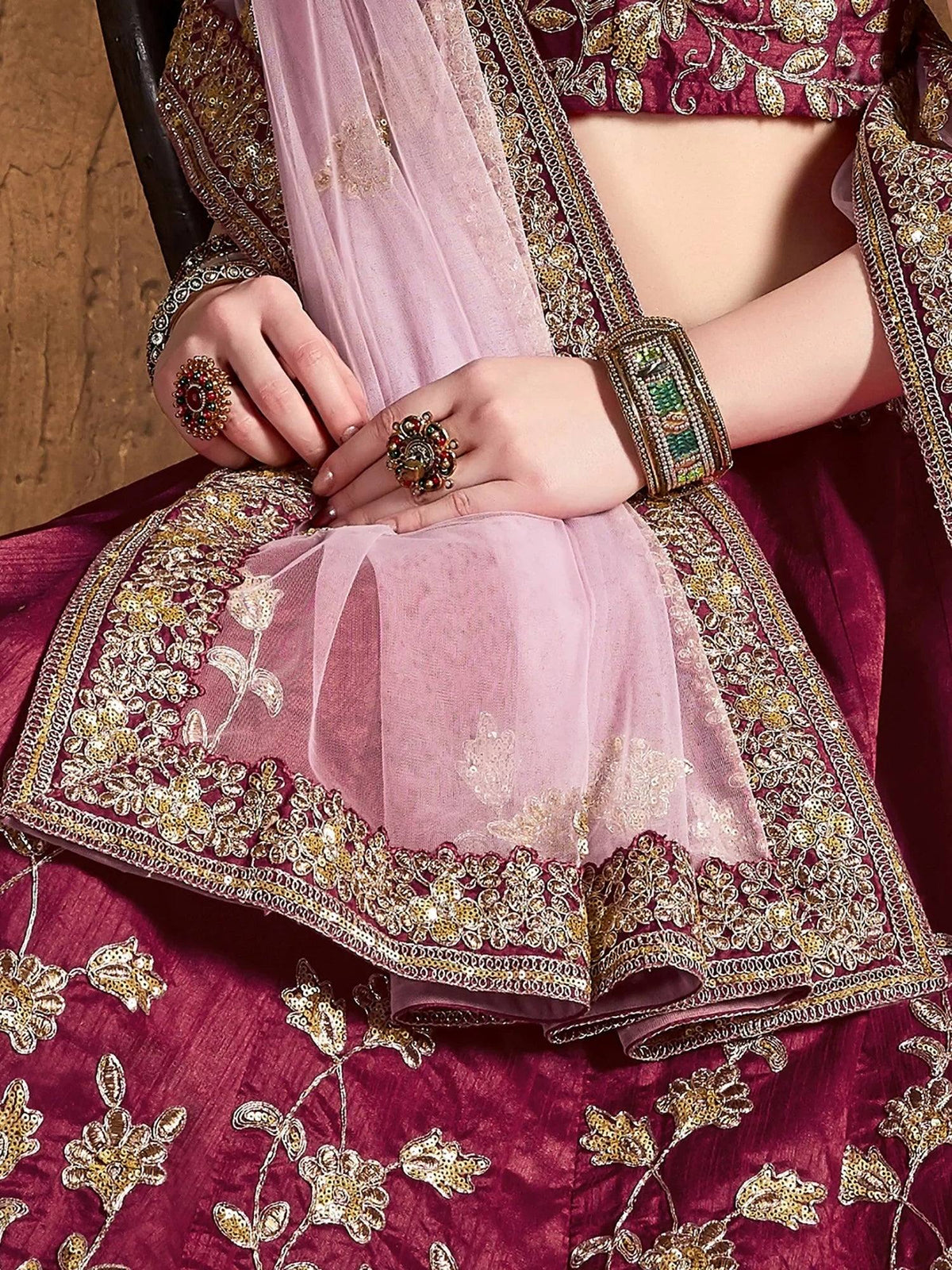 Awesome Maroon Embroidered Silk Wedding Wear Plus Size Lehenga Choli