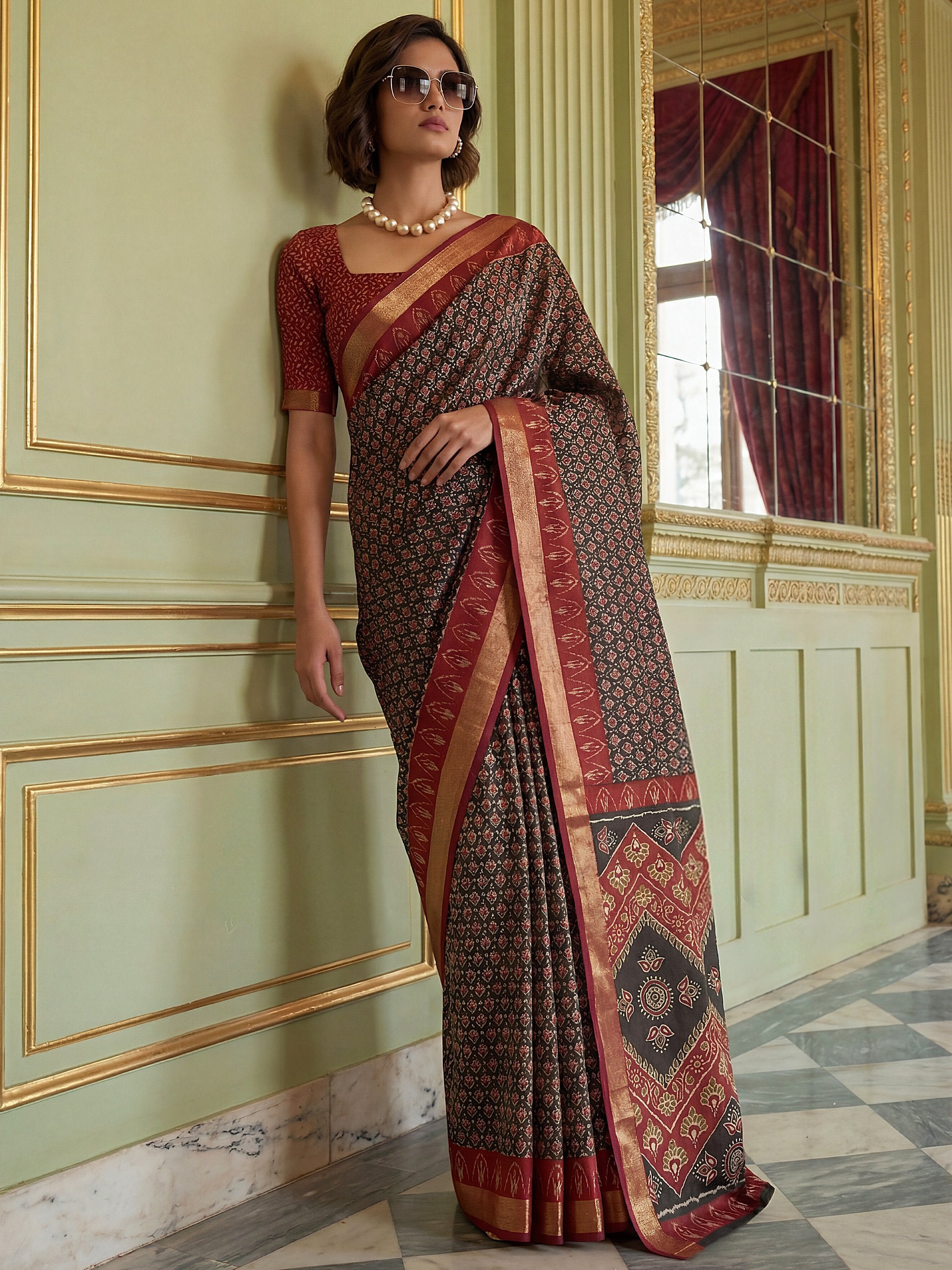 Alluring Black Zari Weaving Silk Evening Wear Saree With Blouse