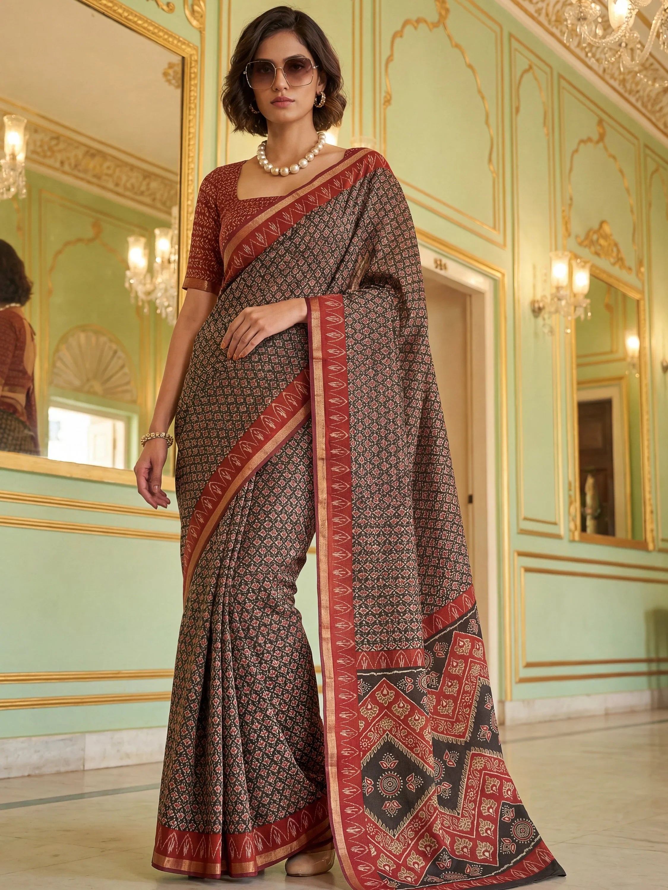Alluring Black Zari Weaving Silk Evening Wear Saree With Blouse