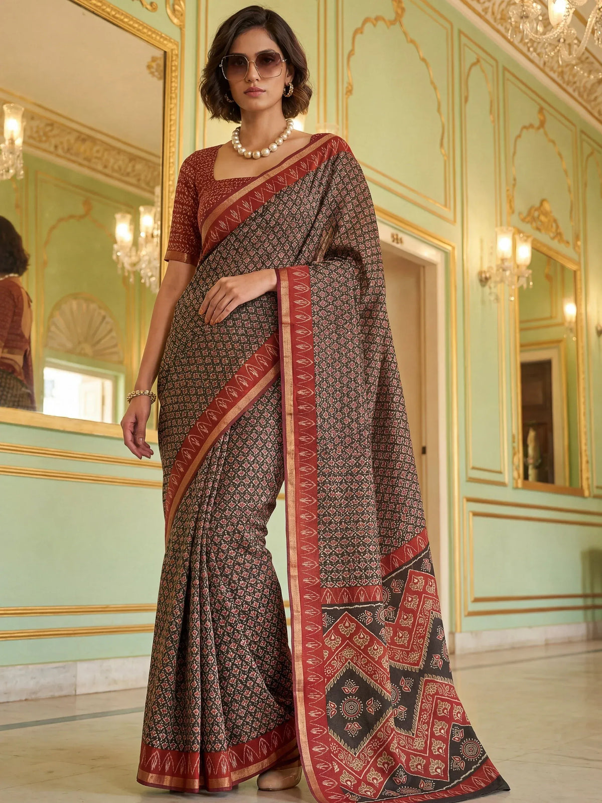 Alluring Black Zari Weaving Silk Evening Wear Saree With Blouse