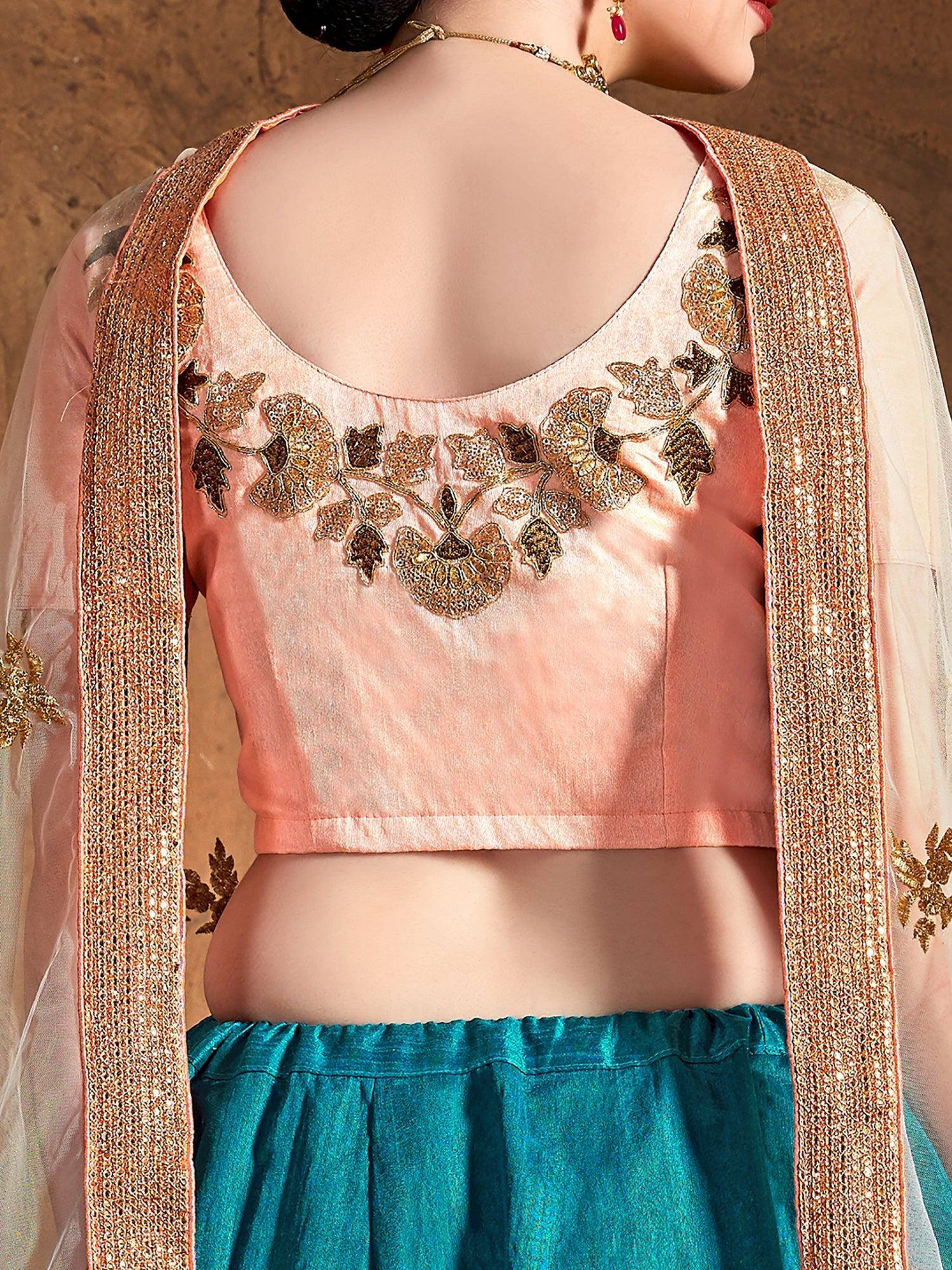Glamorous Blue Embroidered Silk Festival Wear Plus Size Lehenga Choli