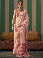 Precious Peach Handloom Weaving Silk Festival Wear Saree With Blouse