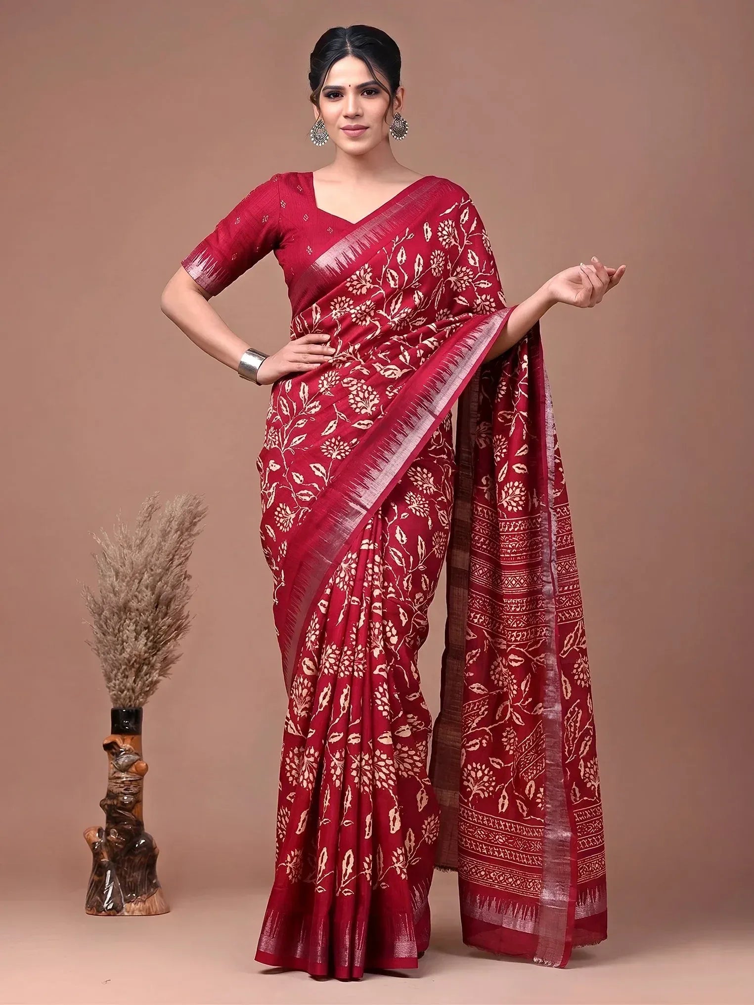 Lovable Red Zari Border Silk Festive Wear Saree With Blouse