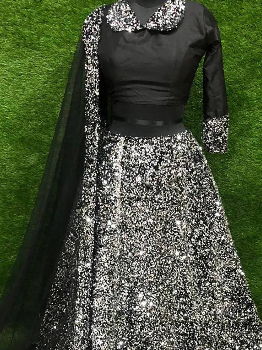 Grey Fully Sequins Velvet Party Wear Lehenga Choli