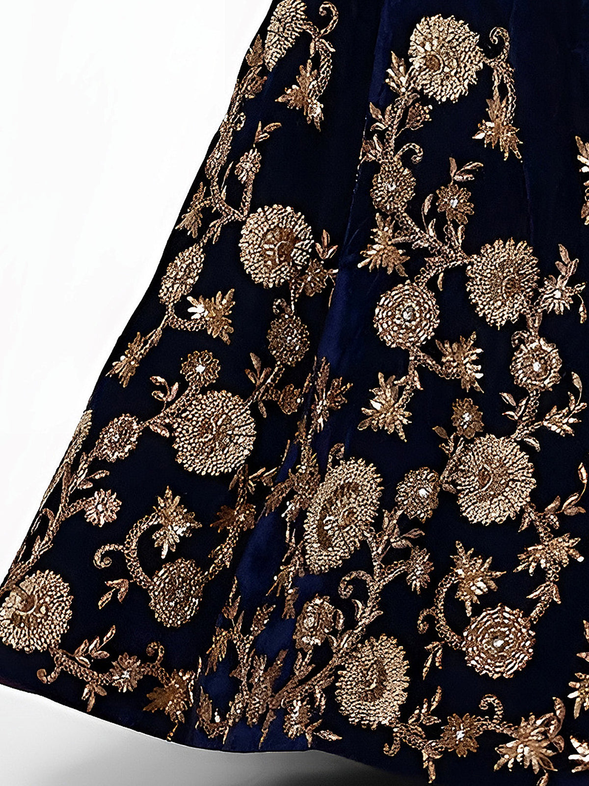 Navy Blue Embroidered Velvet Bridal Lehenga Choli With Sky Blue Dupatta