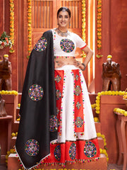 Graceful White Gamthi Work Silk Traditional Wear Rajwadi Ghaghra