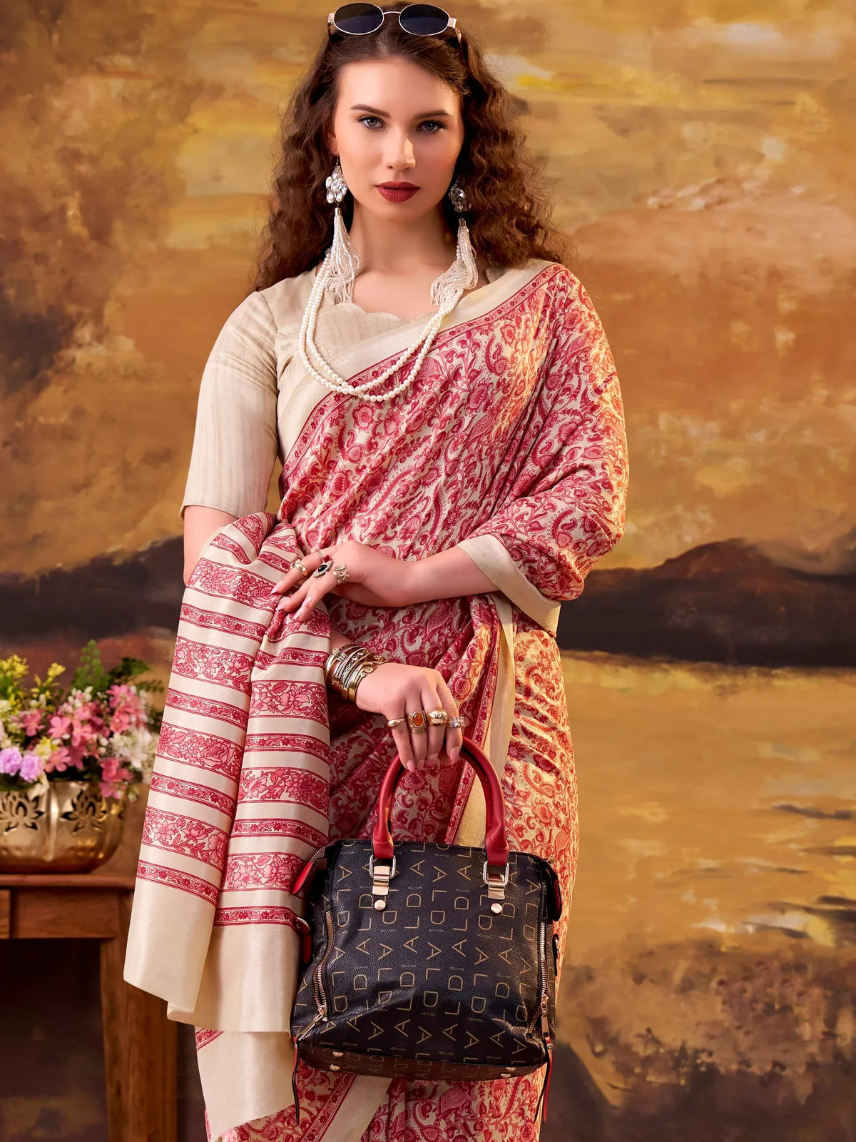 Fantastic Salmon Pink Digital Printed Tussar Silk Casual Wear Saree With Blouse