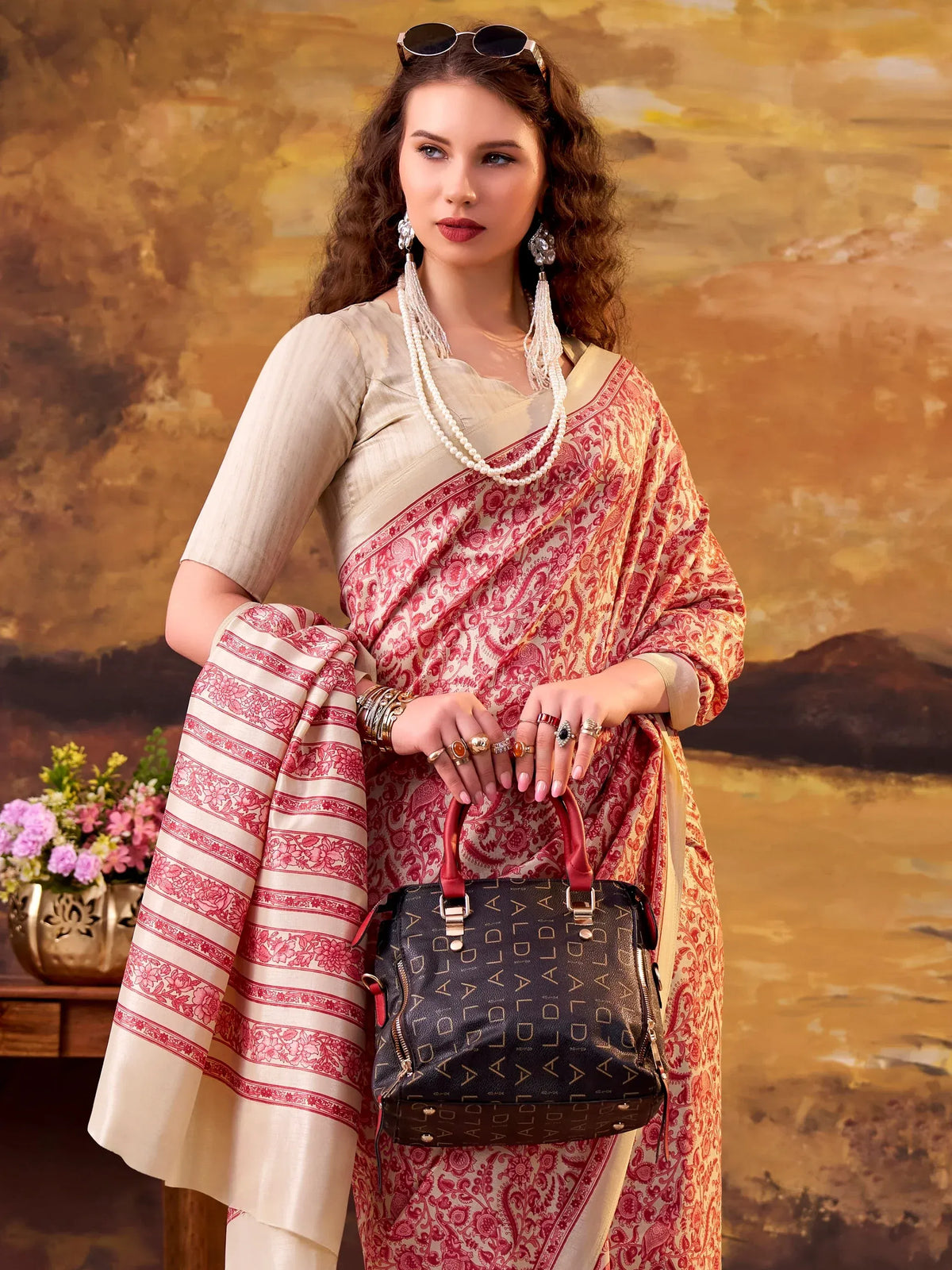 Fantastic Salmon Pink Digital Printed Tussar Silk Casual Wear Saree With Blouse